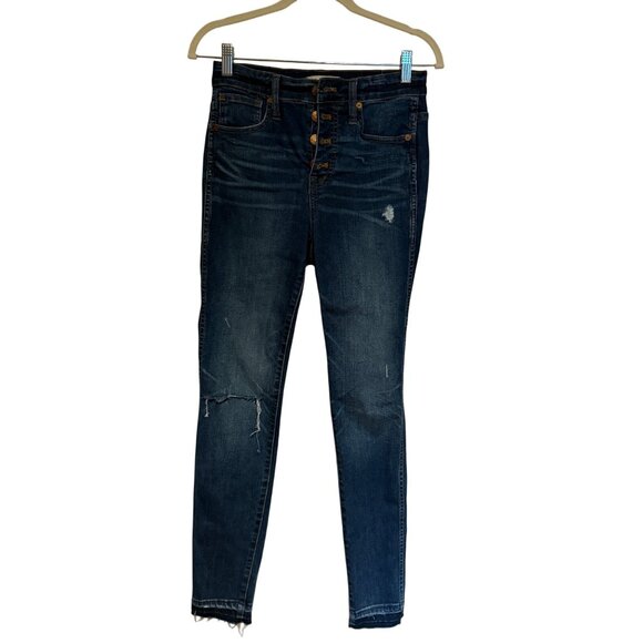 Madewell Denim - Madewell Womens 10" High-Rise Skinny Jeans Size 26 Dark Wash Distressed Denim Bu